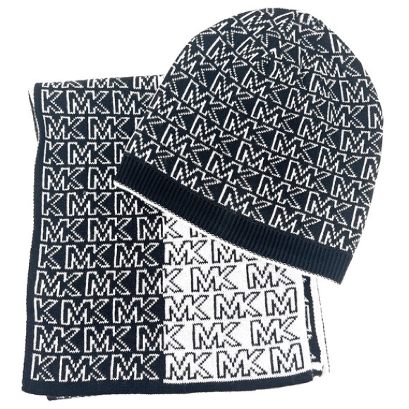 Michael Kors Split Logo Scarf & Reversible Beanie Bellyband Hat Set NWT - Picture 2 of 6